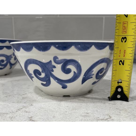 Set of 3 BLUE ROSE SCROLL 6x2.75” Melamine Bowls Artisan De Luxe Salsa Dip Bowl - Picture 4 of 4